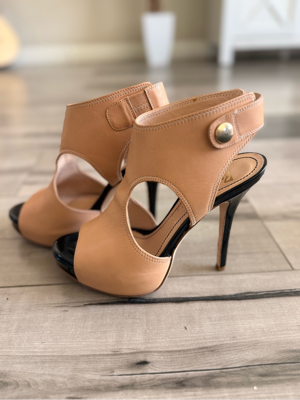 Jerome C. Rousseau Nude Leather Cutout Stiletto Heels – Made in Italy